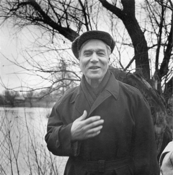 Soviet writer and poet Boris Pasternak near his home in the countryside outside Moscow on Oct. 23, 1958. (HAROLD K. MILKS/ASSOCIATED PRESS)
