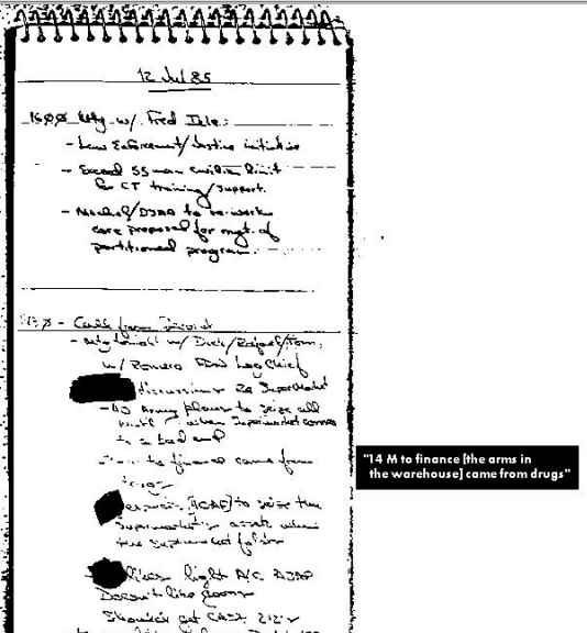 Ollie North's Notebooks --released to the NS Archive under FOIA-- further reveal the CIA's connection to drug runners. 